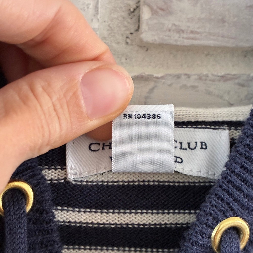 Charter Club Weekend Navy White Striped Full Zip Knit Hoodie Sweater Medium - Picture 3 of 10